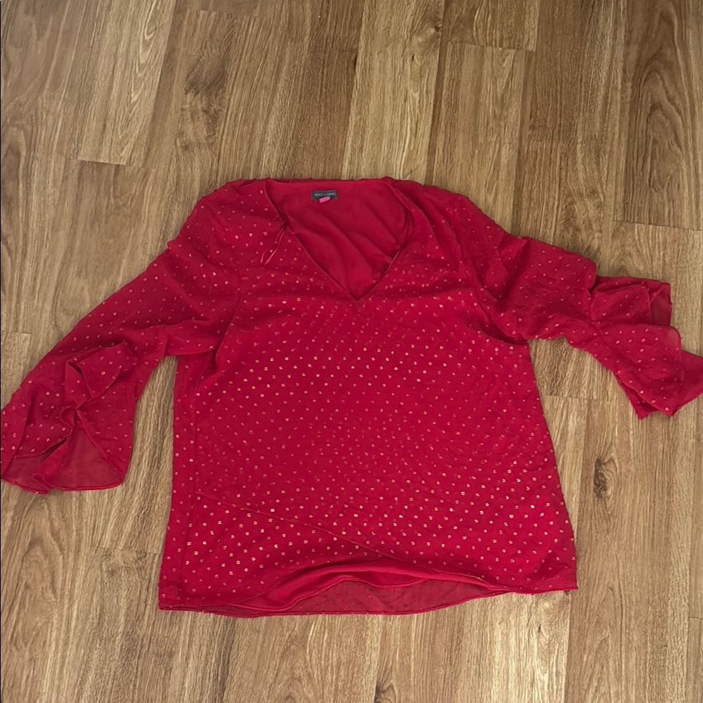 Vince Camuto Red Relaxed Ruffled Blouse